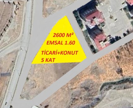 YUNUS EMRE MAH. ADLİYE CİVARI TİCARİ+KONUT 5 KAT İMARLI 2600 M² ARSA