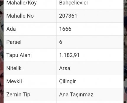 BAHÇELİEVLER MAH. 1183 M² 3 KAT İMARLI ARSA